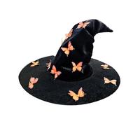Halloween Pleated Witch Hat Colorful Butterfly Witch Hats Black Velvet Wizard Cap Halloween Party Makeup Props(Orange)