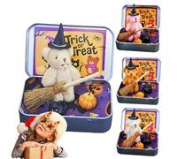 Halloween Plush Bear Set with Mini Broom, Pumpkin in Gift Box, Portable Party Favor Non-Candy Trick or Treat Alternative(4 colors)