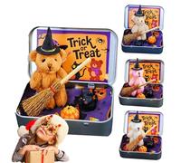 Halloween Plush Bear Set with Mini Broom, Pumpkin in Gift Box, Portable Party Favor Non-Candy Trick or Treat Alternative(Brown)