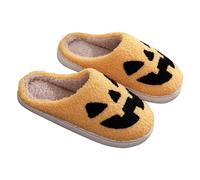 Halloween Plush,Halloween Christmas Holiday Slippers for Women and Men Warm Cozy Plush Fuzzy Cushion Slip-on House Slipper for Indoor and Outdoor,Yellow #3,4