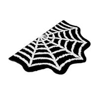 Halloween Plush Rugs Imitation Cashmere Soft Orange Home Carpet Autumn Decoration The Ghost Spider Web Skull Mat(Black white,40X60CM)