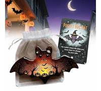 Halloween Pocket Hugs, Ghost Pocket Cards Mini Bat Crow Grim Reaper Figurine Ornaments, Spooky Keepsake Charms for Halloween, Holiday Party Favors Gifts for Friends Family (Black 1pcs Bat)