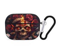 Halloween Poker Red Rose Fire Skull Earphone Case PC Bluetooth Earbud Cove Headphone Cases Compatible with Airpods Pro Black-style
