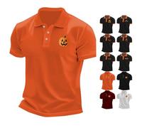 Halloween Polo Shirts for Men Short Sleeve Funny Pumpkin Print Golf Shirt Breathable Quick Dry Sports Gym Workout Button Tee (A01-Orange,4XL)