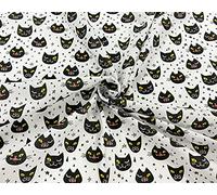 Halloween Polycotton Fabric - Black Cats Fabric Craft Material Per Metre (Black Cats on White)