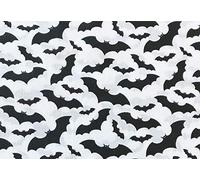 Halloween Polycotton Fabric - Black & White Bats - Fabric Craft Material Metre Black with White Skulls