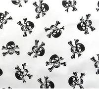 Halloween Polycotton Fabric - Burning Skulls Skeletons Cross Bones (Per Metre) - Sewing Quilting Dress Fabric - Simply Sew Crafty™ (Black Skulls Cross Bones on White)