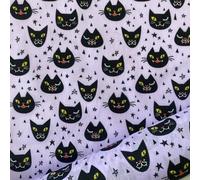 Halloween Polycotton Fabric, Cat Faces Print, 112cm Wide, 100% Cotton, Machine Washable, Sewing, Crafts