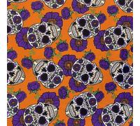 Halloween Polycotton Fabric Floral Candy Skulls - 44" Wide 112cm (Per Metre) (Orange)