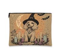 Halloween Poodle Dog Makeup Bag 7''x9'' for Travel Pouch, Fun Scary Witch Bat Toiletry Cosmetic Pouch for Women Gift, Witchy Tarot Portable Canvas Zipper Organizer