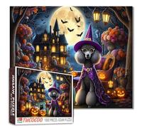 Halloween Poodle Witch Puzzle for Adults 1000 Pieces Haunted House Full Moon Jigsaw Pumpkins Bats Animals Ghosts Spooky Night Puzzles Decor Fun Challenging Relaxing Activities Halloween Puzzle Gift