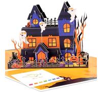 Halloween Pop Up Card for Kids - 3D Haunted House with Ghosts Pumpkins and Spider - Spooky Halloween Birthday Greeting with Envelope and Note