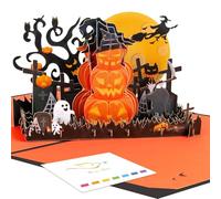 Halloween Pop Up Card for Kids, Spooky 3D Graveyard Scene with Ghosts Pumpkins Black Cat Witch, Halloween Birthday Card for Boys Girls Grandchildren, Includes Envelope Blank Notecard