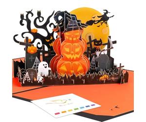 Halloween Pop Up Card for Kids, Spooky 3D Graveyard Scene with Ghosts Pumpkins Black Cat Witch, Halloween Birthday Card for Boys Girls Grandchildren, Includes Envelope Blank Notecard