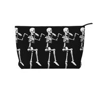 Halloween Posable Skeleton Skull Corduroy Makeup Bag Travel Cosmetic Bag Organizer Toiletry Bag