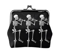 Halloween Posable Skeleton Skull Full Double-Sided Printed Pattern Women's and Girls' Fashionable Leather Kiss Lock Coin Purse Card Bag