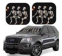 Halloween Posable Skeleton Skull Print Car Sun Shade Windshield 2-Piece Foldable Front Windshield Sun Visor Sunshade for Car Windshield, S