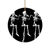 Halloween Posable Skeleton Skull Print Ceramic Round Pendant - Double-Sided Print Festive Decor for Home/Mall,Holiday Keepsake