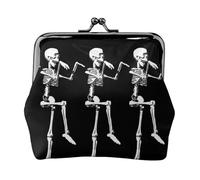 Halloween Posable Skeleton Skull Print Exquisite Kiss Lock Wallet Compact Versatile Women Coin Purse Small Zipper Pouch