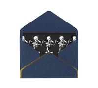 Halloween Posable Skeleton Skull Print Gold-Edged Pearl Greeting Card (Horizontal) + Envelope - Christmas,Wedding,Birthday