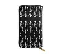 Halloween Posable Skeleton Skull Print Leather Long Clutch Wallet â€“ Fashionable Personalized Wallet, Multiple Card Slots, Gift Ready, Black, One Size