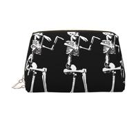 Halloween Posable Skeleton Skull Print Leather Makeup ba Leather Makeup Bag - Stylish Travel & Toiletry Companion