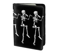 Halloween Posable Skeleton Skull Print Passport Holder for Travel,Wallet Case RFID Blocking Leather Card Slot Protector