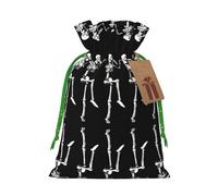 Halloween Posable Skeleton Skull Printed Drawstring Gift Bags,Various Sizes, Bulk Plastic Packaging Bags