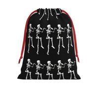 Halloween Posable Skeleton Skull Printing Drawstring Gift Bag With Red Ribbon Soft Stylish For Christmas Halloween Fits Card Candies