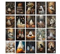Halloween Postcard Wall Art Prints, Ghost Black Cat Skull Office Decor | Postcard-style decorative sheets help create a compact wall collage or spread spooky accents across rooms and office spaces