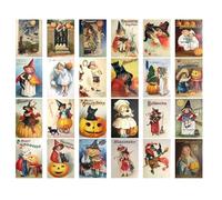 Halloween Postcards, 24 Pcs Art Postcards Printed on Vintage Textured Style Coated Paper, Pumpkin Witch Vintage Postcards, Halloween Cards for Classroom Home Office Business