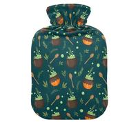 Halloween Pots Spoons Black Hot Water Bottle with Cover for Pain Relief Feet and Bed Warmer for Warming Hands, 2L