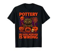 Halloween Pottery Cat Costume Funny Pun Orange Purple T-Shirt