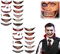 Halloween Prank Makeup Temporary Tattoo, Halloween Wounds Skeleton Face Tattoo, Scary Tattoo Stickers for Cosplay Makeup Adult Party (24 pieces)