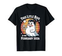 Halloween Pregnancy Due February 2026 Ghost Messy Bun Mama T-Shirt