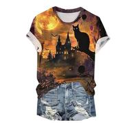 Halloween Preppy Clothes Women Clearance Halloween Cute Ghosts Printed T Shirt Halloween Oversized Round Neck Short Sleeve Fashion Tees Fall Trendy Tops Halloween Casual Loose Basic Blouses S-6XL
