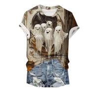 Halloween Preppy Clothes Women Clearance Halloween Cute Ghosts Printed T Shirt Halloween Oversized Round Neck Short Sleeve Fashion Tees Fall Trendy Tops Halloween Casual Loose Basic Blouses S-6XL