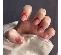 Halloween Press On Nails 24PCS - Short Red Ombre False Nails with Glue | Glossy nude-pink tips with a blood-red cuticle fade - 24 nails in 12 sizes plus glue, adhesive tabs and manicure tools