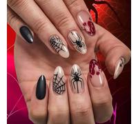 Halloween Press on Nails - 24pcs Spider Web Blood False Nails, Spooky Fake Nail Tips for Women, Easy to Apply Manicure Set for Party Costume Cosplay