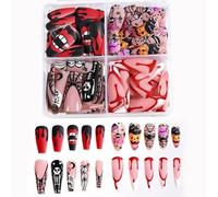 Halloween Press On Nails,96Pcs Fake Nails - Go/thic False Nails with Spooky Designs,Halloween Nail Art,Stick On Nails for Women & Girls,Long Artificial Nails for Hallo/ween with Cute Pumpkin Spider