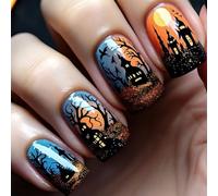 Halloween Press On Nails Detachable Artificial Nails Featuring Pumpkin Ghostly Spiderweb Art For Costume Parties 24pcs Forest Fake Nail Detachable