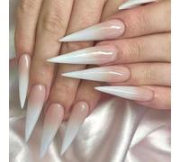 Halloween Press on Nails - Extra Long White Stiletto False Nails - Gothic Vampire Claw Gradient Acrylic Stick on with Adhesive Tools