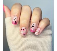 Halloween Press on Nails Extra Short Fake Nails with Designs Evil Eye Skeleton Star Moon Hat Pumpkin Cute Glue on Nail 24 Pcs Natural Reusable Pink Square Acrylic Nail for Women WYFHDT