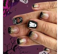 Halloween Press On Nails Glittering Bat Ghosty Design Long Lasting Nais Art Stickers For Parties And Daily Use Easy Apply Nails