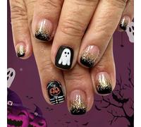 Halloween Press On Nails Glittering Bat Ghosty Design Quick Apply Stickers For Parties Costumes Students Easy Apply Nails