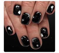 Halloween Press on Nails, Goth Fake Nail, Short Square Fake Nails with Cute Ghost Spiders Web Design, Removable Glue on Nail Manicure Kit for Women Girls Party Costume