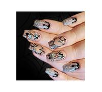Halloween Press on Nails, Goth Fake Nail, Short Square Fake Nails with with Spiders and Spiders Web Design, Removable Glue on Nail Manicure Kit for Women Girls Party