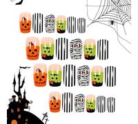Halloween Press On Nails - Halloween False Nails - Halloween Artificial Nails - Spider Web Nails - Stick On Nails | For Women Girls Nail Artists Salon Home