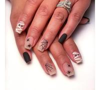 Halloween Press On Nails, Matte Black Spider Web False Nails | Gothic Square Fake Nails with Nude Mummy Design, Spooky Stick On Manicure for Women, Halloween Party Costume