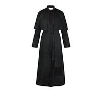 Halloween Priest Medieval Cosplay Costume Solid Color Button Masquerade Costume (Black, XXXL)